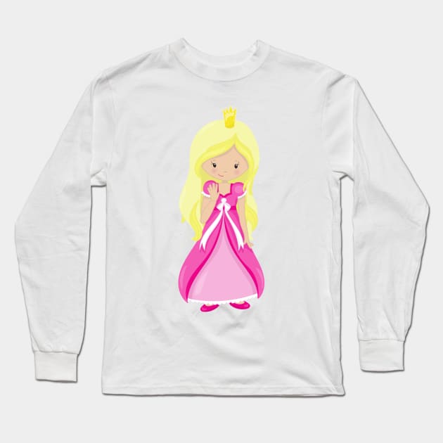 Cute Princess, Crown, Blonde Hair, Pink Dress Long Sleeve T-Shirt by Jelena Dunčević